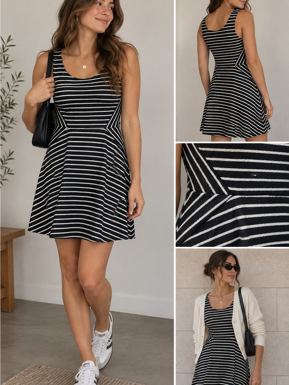 XOXO Classic Black & White Fit and Flare Scoop Neck Lightweight Flirty Preppy S